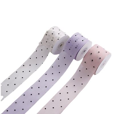 품질  25mm-50mm Organza Ribbon With Dot Pattern Printed Polyester Organza Ribbon OEM Eco Friendly 공장
