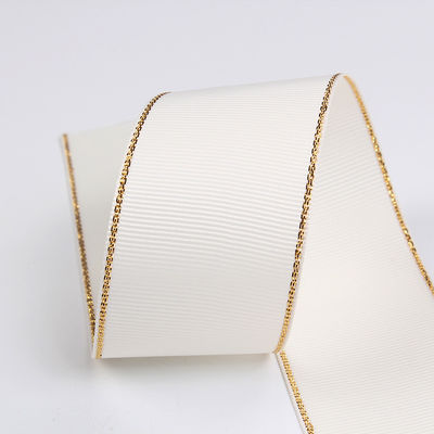 2.5cm 폴리에스터 골드 엣지 크리스마스 트리 및 가방 손잡이에 대 한 두 개의 얼굴 Grosgrain 리본