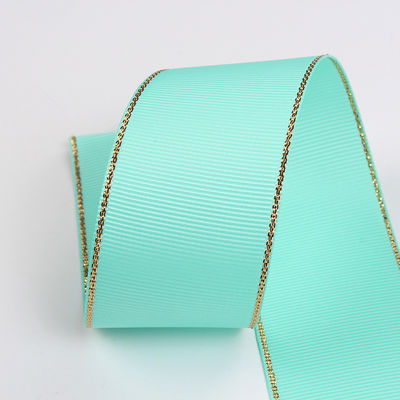 2.5cm 폴리에스터 골드 엣지 크리스마스 트리 및 가방 손잡이에 대 한 두 개의 얼굴 Grosgrain 리본
