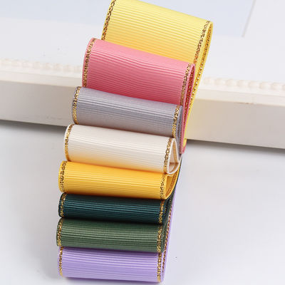 2.5cm 폴리에스터 골드 엣지 크리스마스 트리 및 가방 손잡이에 대 한 두 개의 얼굴 Grosgrain 리본