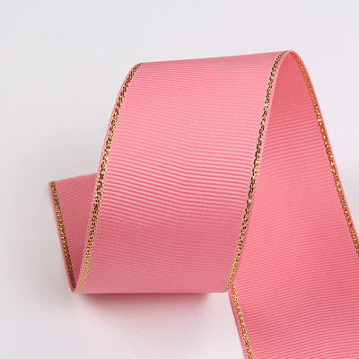 2.5cm 폴리에스터 골드 엣지 크리스마스 트리 및 가방 손잡이에 대 한 두 개의 얼굴 Grosgrain 리본