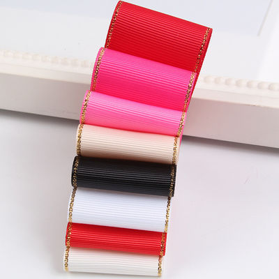 2.5cm 폴리에스터 골드 엣지 크리스마스 트리 및 가방 손잡이에 대 한 두 개의 얼굴 Grosgrain 리본