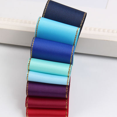 2.5cm 폴리에스터 골드 엣지 크리스마스 트리 및 가방 손잡이에 대 한 두 개의 얼굴 Grosgrain 리본