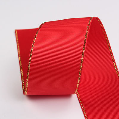 2.5cm 폴리에스터 골드 엣지 크리스마스 트리 및 가방 손잡이에 대 한 두 개의 얼굴 Grosgrain 리본