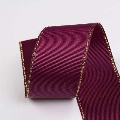 2.5cm 폴리에스터 골드 엣지 크리스마스 트리 및 가방 손잡이에 대 한 두 개의 얼굴 Grosgrain 리본