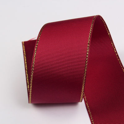 2.5cm 폴리에스터 골드 엣지 크리스마스 트리 및 가방 손잡이에 대 한 두 개의 얼굴 Grosgrain 리본