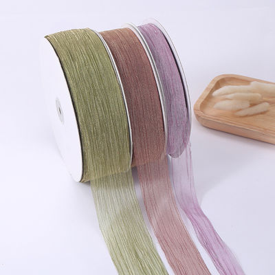 선물 포장 25mm Organza 리본 한국 2.5cm Sheer Wired Ribbon