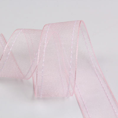 꽃 선물 포장용 25mm 38mm 스티치드 엣지 폴리에스터 오르간자 리본