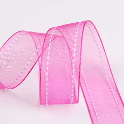 꽃 선물 포장용 25mm 38mm 스티치드 엣지 폴리에스터 오르간자 리본