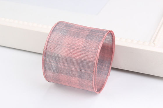 꽃 초콜릿 선물 포장용 6mm-38mm 플레이드 폴리에스터 오르간자 리본
