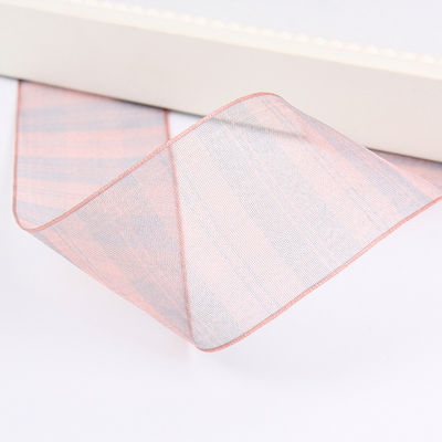 꽃 초콜릿 선물 포장용 6mm-38mm 플레이드 폴리에스터 오르간자 리본