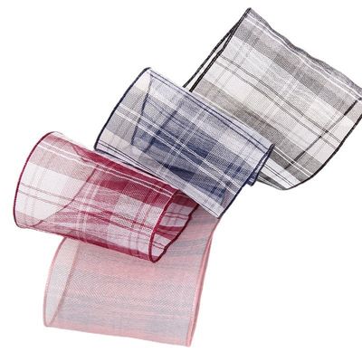 꽃 초콜릿 선물 포장용 6mm-38mm 플레이드 폴리에스터 오르간자 리본