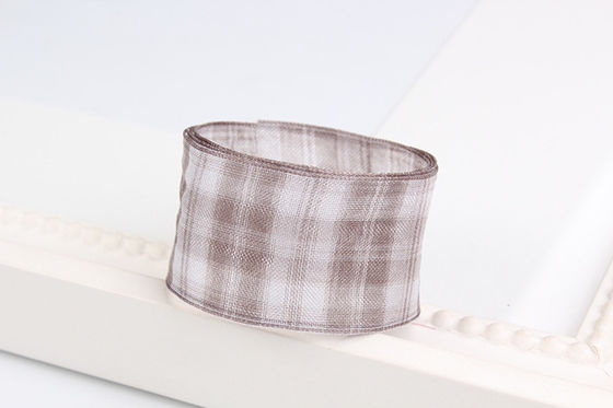 꽃 초콜릿 선물 포장용 6mm-38mm 플레이드 폴리에스터 오르간자 리본