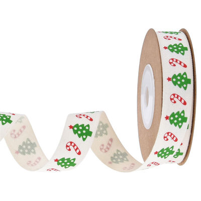 15mm*3y 크리스마스 선물 리본 인쇄 된 흰색 면 레본 선물