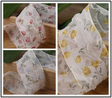 40mm 50mm Organza Ribbon with Floral Printed Polyester Ribbon OEM 환경 친화적