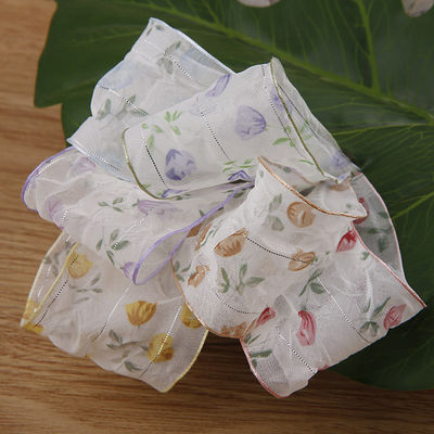 40mm 50mm Organza Ribbon with Floral Printed Polyester Ribbon OEM 환경 친화적