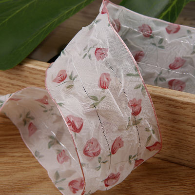 40mm 50mm Organza Ribbon with Floral Printed Polyester Ribbon OEM 환경 친화적