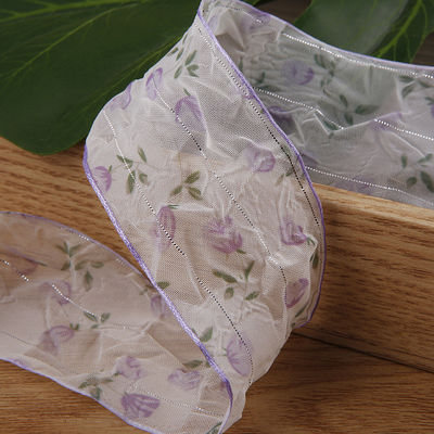 40mm 50mm Organza Ribbon with Floral Printed Polyester Ribbon OEM 환경 친화적