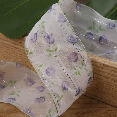 40mm 50mm Organza Ribbon with Floral Printed Polyester Ribbon OEM 환경 친화적