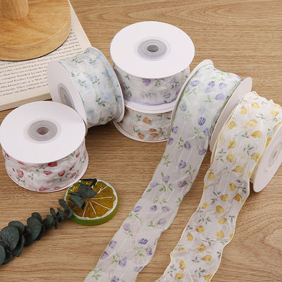 40mm 50mm Organza Ribbon with Floral Printed Polyester Ribbon OEM 환경 친화적