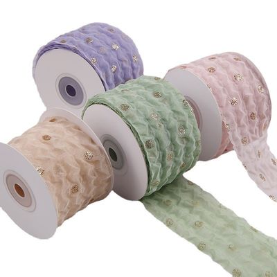 50mm Organza Ribbon with Dot Pattern Gold Foil Printed Polyester Organza Ribbon OEM 환경 친화적