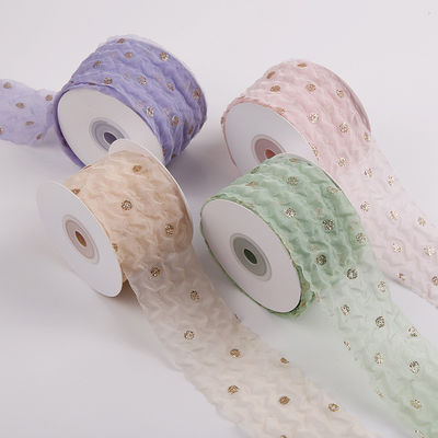 50mm Organza Ribbon with Dot Pattern Gold Foil Printed Polyester Organza Ribbon OEM 환경 친화적