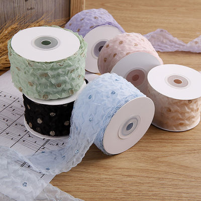50mm Organza Ribbon with Dot Pattern Gold Foil Printed Polyester Organza Ribbon OEM 환경 친화적
