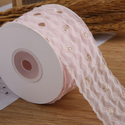 50mm Organza Ribbon with Dot Pattern Gold Foil Printed Polyester Organza Ribbon OEM 환경 친화적