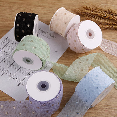 50mm Organza Ribbon with Dot Pattern Gold Foil Printed Polyester Organza Ribbon OEM 환경 친화적