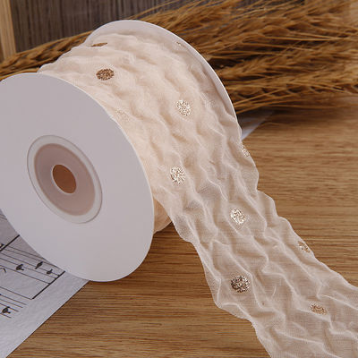 50mm Organza Ribbon with Dot Pattern Gold Foil Printed Polyester Organza Ribbon OEM 환경 친화적