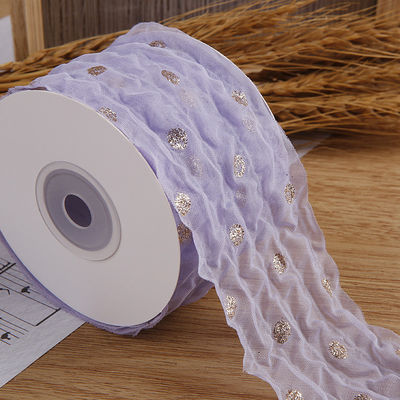 50mm Organza Ribbon with Dot Pattern Gold Foil Printed Polyester Organza Ribbon OEM 환경 친화적