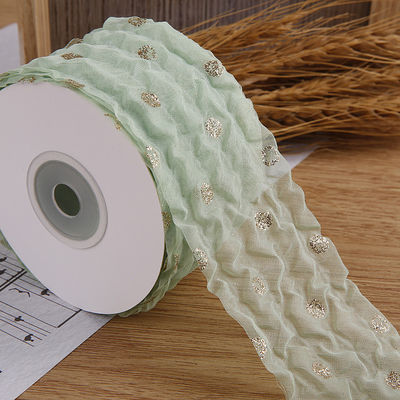 50mm Organza Ribbon with Dot Pattern Gold Foil Printed Polyester Organza Ribbon OEM 환경 친화적
