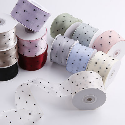 25mm-50mm Organza Ribbon Dot Pattern Printed Polyester Organza Ribbon OEM 환경 친화적