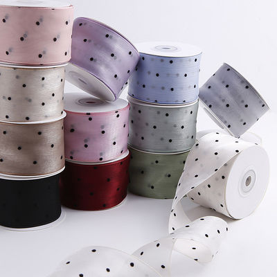 25mm-50mm Organza Ribbon Dot Pattern Printed Polyester Organza Ribbon OEM 환경 친화적