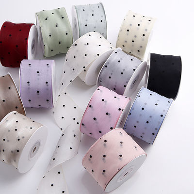25mm-50mm Organza Ribbon Dot Pattern Printed Polyester Organza Ribbon OEM 환경 친화적