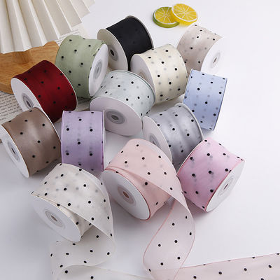 25mm-50mm Organza Ribbon Dot Pattern Printed Polyester Organza Ribbon OEM 환경 친화적