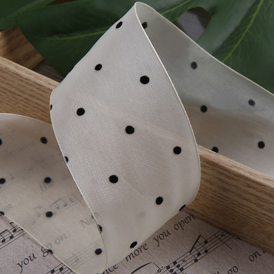 25mm-50mm Organza Ribbon Dot Pattern Printed Polyester Organza Ribbon OEM 환경 친화적