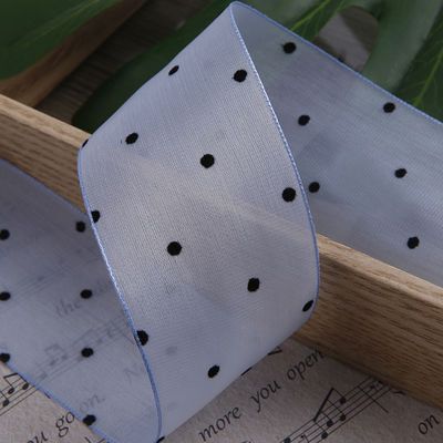 25mm-50mm Organza Ribbon Dot Pattern Printed Polyester Organza Ribbon OEM 환경 친화적