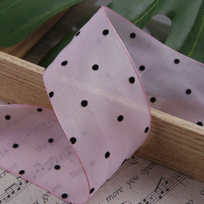25mm-50mm Organza Ribbon Dot Pattern Printed Polyester Organza Ribbon OEM 환경 친화적