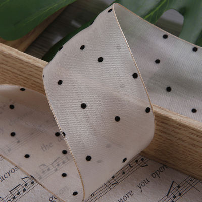 25mm-50mm Organza Ribbon Dot Pattern Printed Polyester Organza Ribbon OEM 환경 친화적