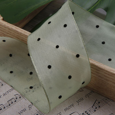 25mm-50mm Organza Ribbon Dot Pattern Printed Polyester Organza Ribbon OEM 환경 친화적