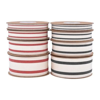 10mm-38mm*10y 검은색 및 빨간색 줄무늬 면 리본 선물 포장 및 의류 액세서리