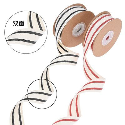 10mm-38mm*10y 검은색 및 빨간색 줄무늬 면 리본 선물 포장 및 의류 액세서리